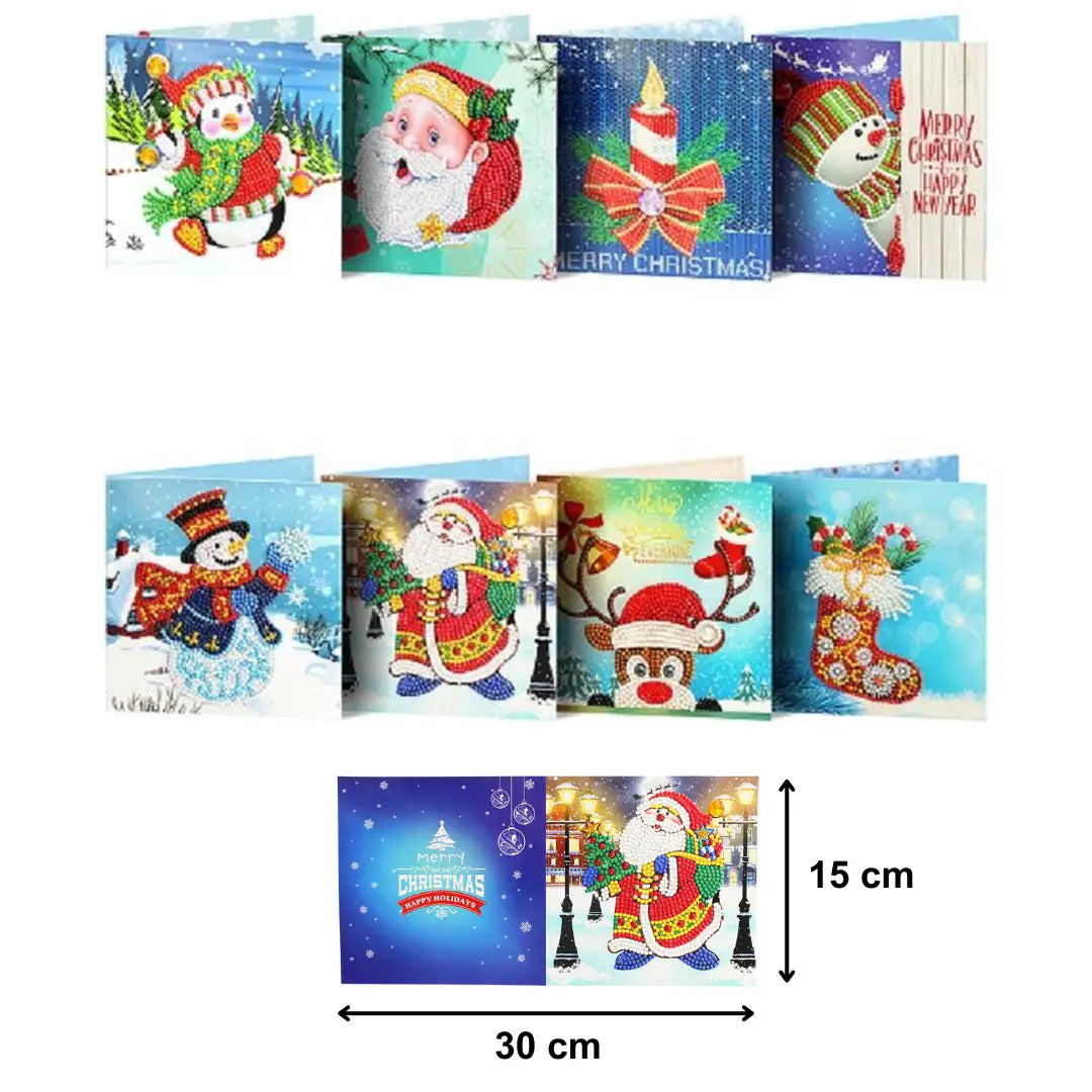Cartes de Diamond Painting | Cartes de Noël (1) | 15x15cm | 8 pièces | Pierres Rondes | Avec Enveloppes