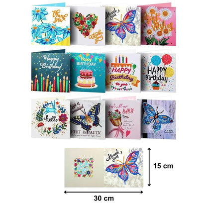 Diamond Painting Kaarten - Wenskaarten (1) - 15x15cm - 12-Delig - Ronde Steentjes - Met Enveloppen