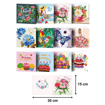 Diamond Painting Kaarten - Wenskaarten (2) - 15x15cm - 12-Delig - Ronde Steentjes - Met Enveloppen