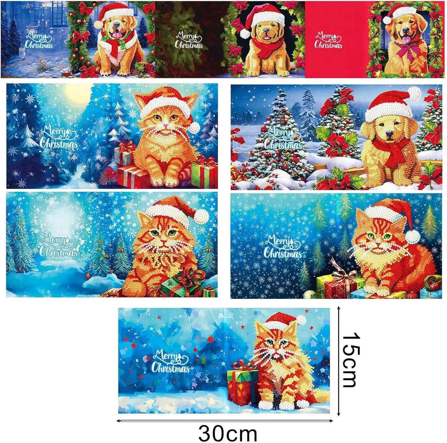 Cartes de Diamond Painting | Cartes de Noël (2) | 15x15cm | 8 pièces | Pierres Rondes | Avec Enveloppes